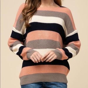 Multi-color striped boat-neck sweater top